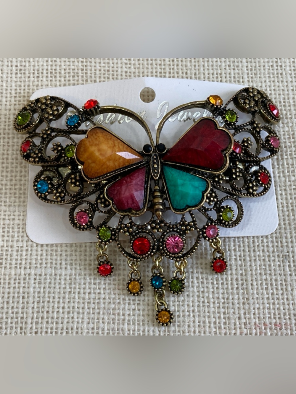 Antique Gold Tone Butterfly Rhinestone French Barrette Hair Clip